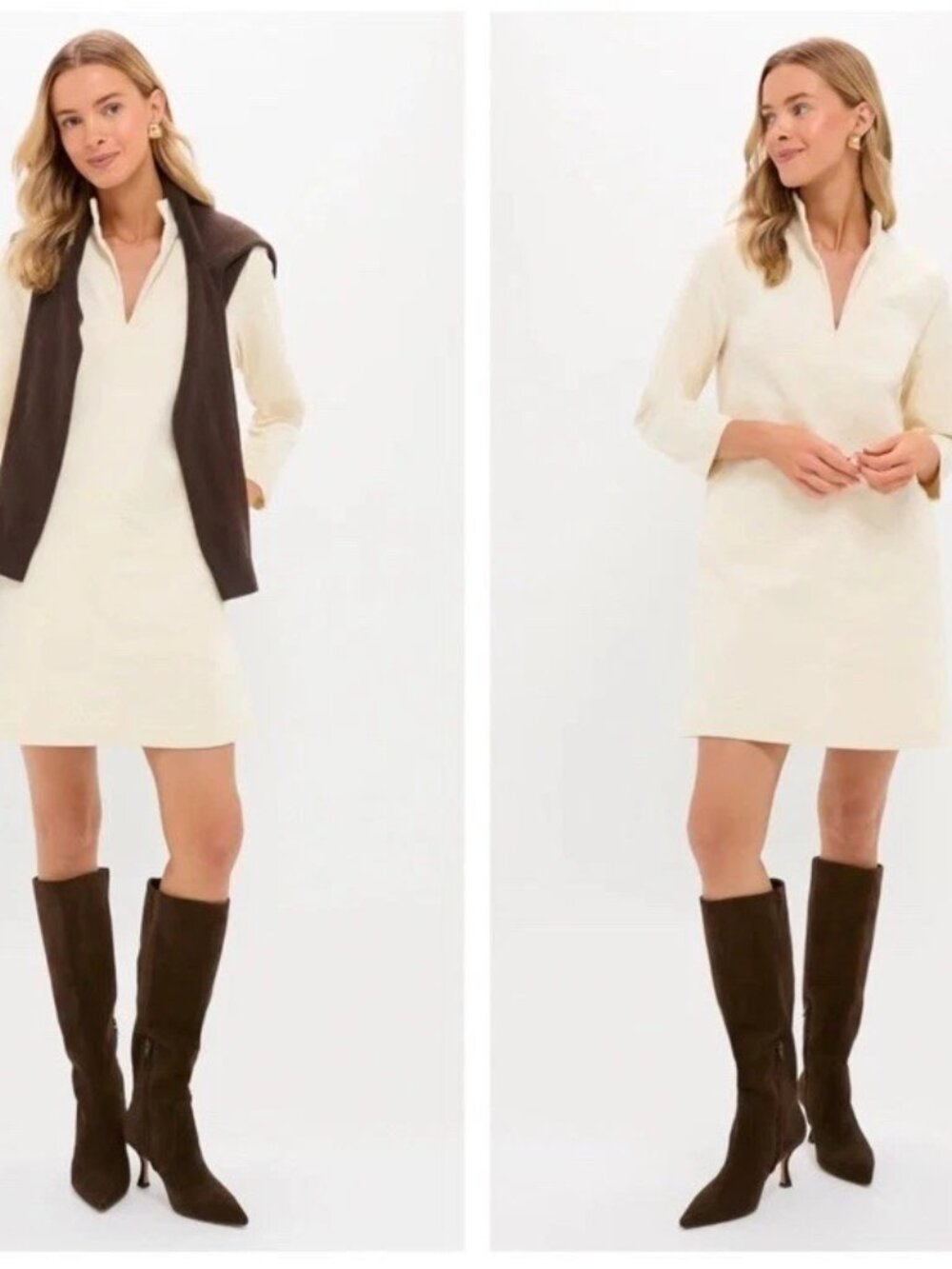Tuckernuck Cream Clifton Dress Winter White Navy Patch Pocket Sz 3XL Preppy Fall